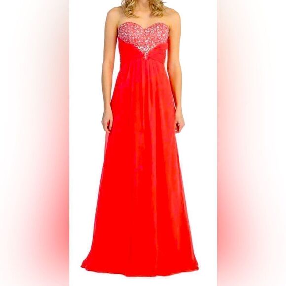 Eureka fashion sweetheart strapless bright coral gown size XS - Picture 1 of 8